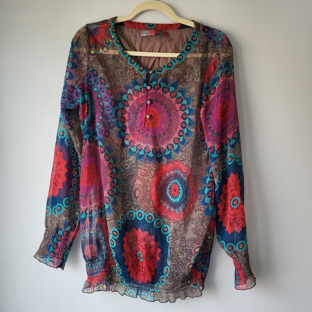 Desigual Annete Sheer Paisley Playful Feminine Colorful Blouse